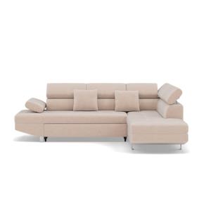 Canapé d'angle convertible 5 places en velours texturé beig…