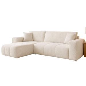 Canapé d'angle convertible 5P en tissu bouclette beige