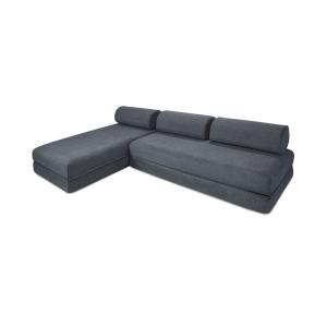 Canapé d'angle convertible 6 places en tissu lisse bleu