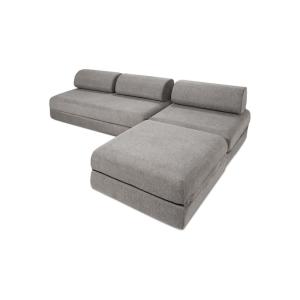 Canapé d'angle convertible 6 places en tissu lisse gris