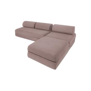 Canapé d'angle convertible 6 places en tissu lisse rose