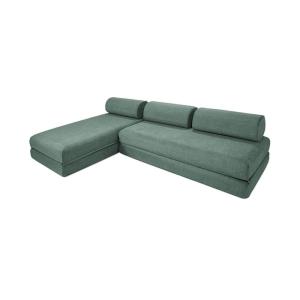 Canapé d'angle convertible 6 places en tissu lisse vert