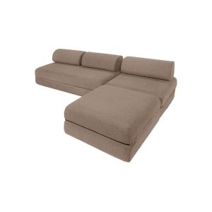 Canapé d'angle convertible 6 places en tissu marron
