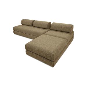 Canapé d'angle convertible 6 places en tweed jaune