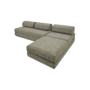 Canapé d'angle convertible 6 places en tweed vert