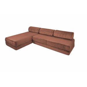 Canapé d'angle convertible 6 places en velours terracotta