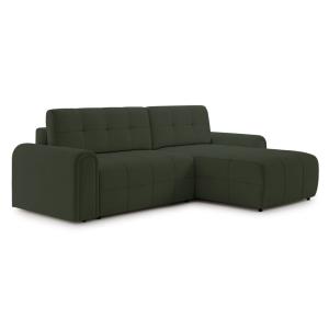 Canapé d’angle convertible avec coffre, en chenille vert ol…