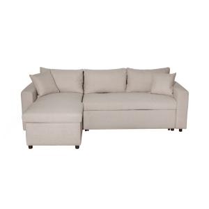 Canapé d'angle convertible coffre marron en tissu - Beige