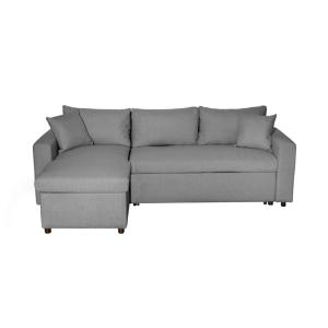 Canapé d'angle convertible coffre marron en tissu - Gris cl…