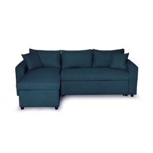 Canapé d'angle convertible coffre noir en tissu - Bleu