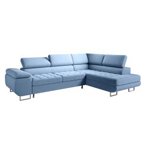 Canapé d'angle convertible droite 4 places tissu bleu