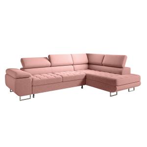 Canapé d'angle convertible droite 4 places tissu rose corai…