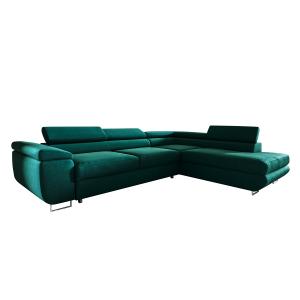 Canapé d'angle convertible droite 4 places tissu vert