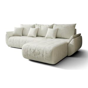 Canapé d'angle convertible, droite, en velours, crème