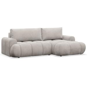 Canapé d'angle convertible en bouclette beige grisé côté dr…