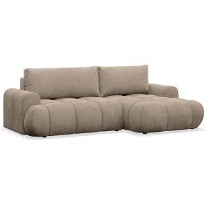 Canapé d'angle convertible en peluche beige foncé côté droi…