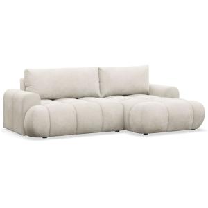 Canapé d'angle convertible en peluche crème côté droit