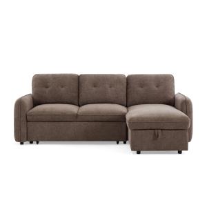 Canapé d'angle convertible en tissu 4 places marron
