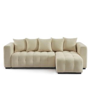 Canapé d'angle convertible en tissu 4 places taupe