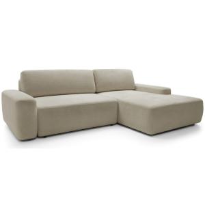 Canapé d’angle convertible, en tissu chenille beige, côté d…