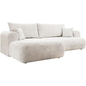 Canapé d’angle convertible, en velours côtelé blanc, gauche…