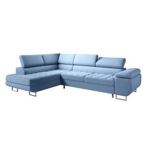 Canapé d'angle convertible gauche 4 places tissu bleu