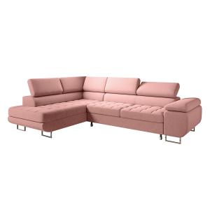 Canapé d'angle convertible gauche 4 places tissu rose corai…