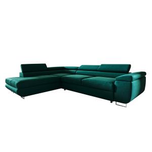 Canapé d'angle convertible gauche 4 places tissu vert