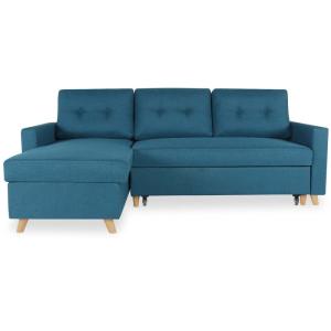 Canapé d'angle convertible réversible 4 places en tissu ble…