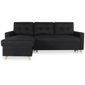 Canapé d'angle convertible réversible 4 places en tissu noi…