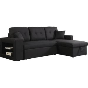 Canapé d'angle convertible tissu noir 3 places