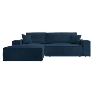 Canapé d’angle convertible, velours côtelé, bleu marine, ga…