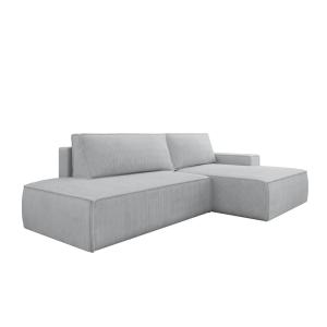 Canapé d’angle convertible, velours côtelé, gris clair, dro…