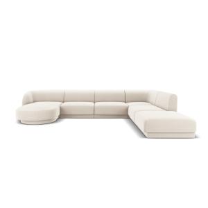 Canapé d'angle côté droit 6 places en tissu velours beige c…