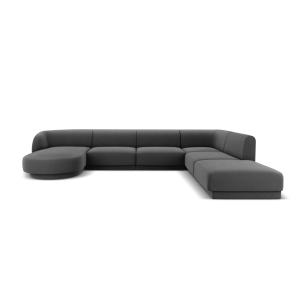 Canapé d'angle côté droit 6 places en tissu velours gris