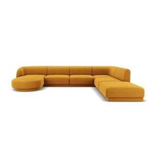 Canapé d'angle côté droit 6 places en tissu velours jaune