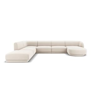 Canapé d'angle côté gauche 6 places en tissu velours beige…