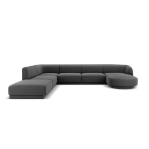 Canapé d'angle côté gauche 6 places en tissu velours gris