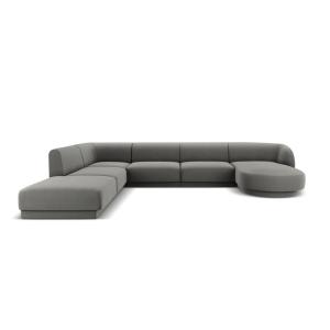 Canapé d'angle côté gauche 6 places en tissu velours gris c…