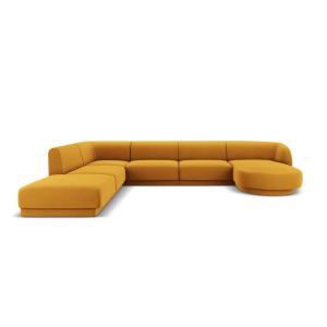 Canapé d'angle côté gauche 6 places en tissu velours jaune…
