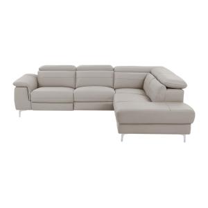 Canapé d'angle cuir 5 places gris clair