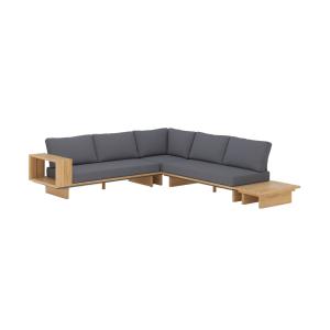 Canapé d'angle de jardin en bois et tissu gris 4 places