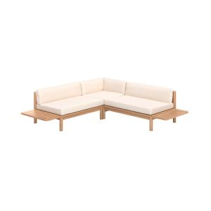 Canapé d'angle de jardin en teck massif et coussins blancs…