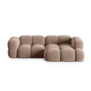 Canapé d'angle droit 3 places en velours beige foncé