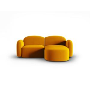 Canapé d'angle droit 3 places en velours jaune