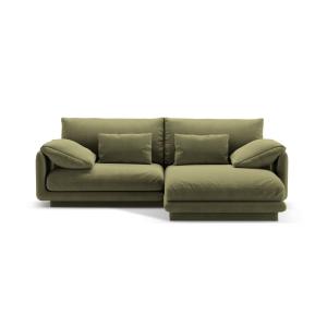 Canapé d'angle droit 3 places en velours vert clair