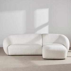 Canapé d'angle droit 4/5 places en bouclettes écrues