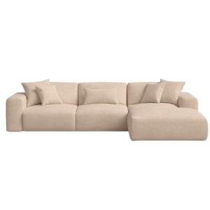 Canapé d'angle droit 4 places en tissu brun clair