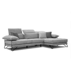 Canapé d'angle droit 4 places en tissu gris avec coussins d…