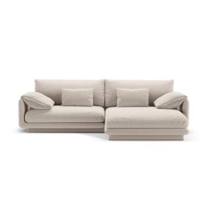 Canapé d'angle droit 4 places en tissu structurel beige cla…